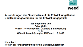 Link zur Stellungnahme Auswirkungen der Finanzkrise auf Entwicklungsländer