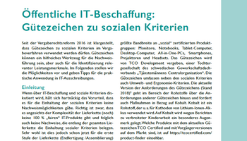 Link zum Infoblatt Öffentliche IT-Beschaffung: Gütezeichen zu sozialen Kriterien