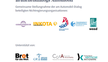 Link zur NGO Stellungnahme zum Start des Branchendialogs Automobil