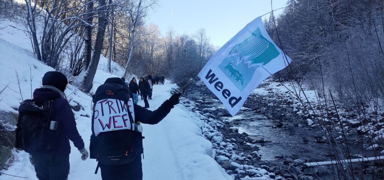 WEF-Protestzug durch beschneite Schweizer Berge WEF-Protestzug durch beschneite Schweizer Berge