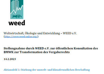 Link zur Stellungnahme von WEED zur Transformation des Vergaberechts